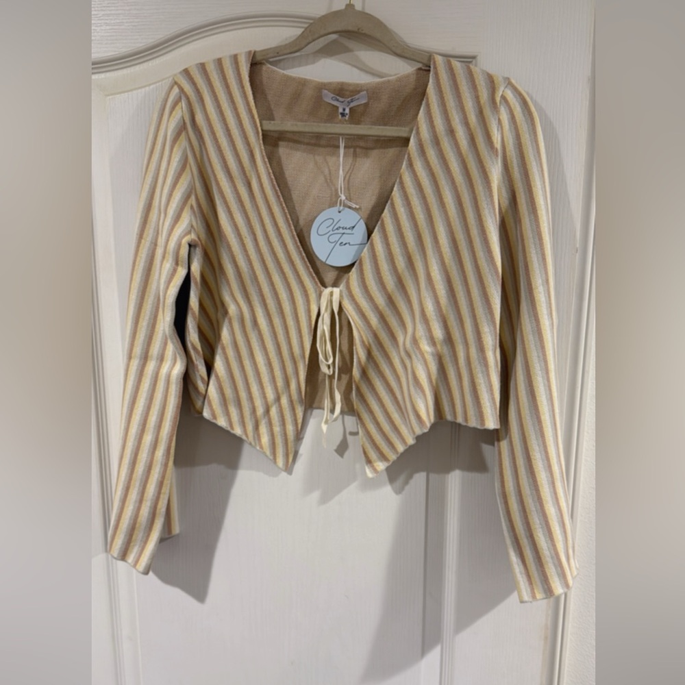 Chic Striped Beige and White Blouse